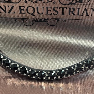 Jet Black 10mm Crystal Snap Browband: Curve U-Shape Leather Horse Bridle