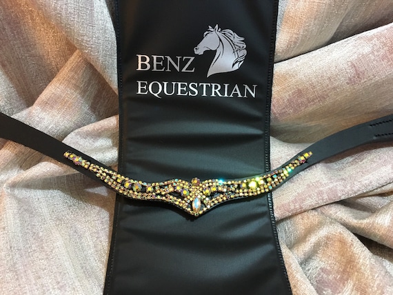 Têtière En Cuir Cristal Noir – Pour Bride De Cheval (Ridex, Plusieurs Tailles)