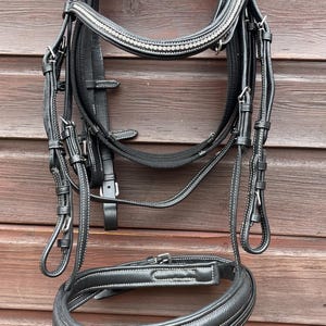 Padded Cow Leather Horse Bridle: Diamante Browband, Fancy Stitching