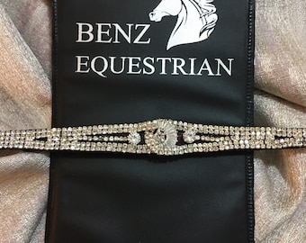 Silver Clear Crystal Diamanté browbands blingy sparkly curve Shape in cob and Full Size black leather Dressage bridle