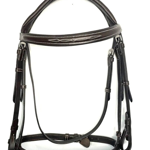 working Hunter Bridle Beautiful Show Stitch Cavesson Padded Cutaway Headpiece antislip reins black and brown horse full cob large medium