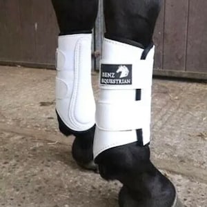 White brushing boots tendon protection dressage schooling exercise training faux leather neoprene lined small medium large xlarge