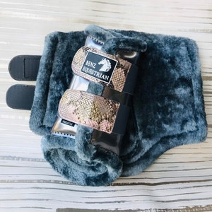 Rosegold Pink snakeskin & Grey Patent brushing boots tendon protection fleece fluff dressage Xsmall small medium large xlarge horse