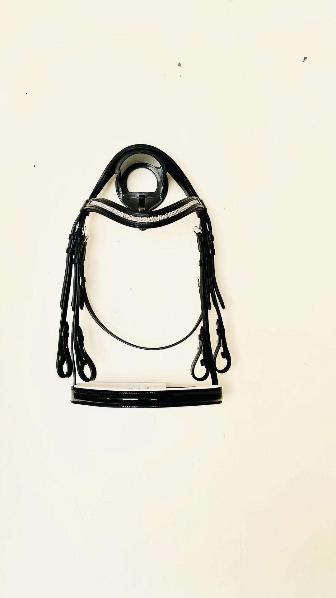 FSS Padded Cut Away Cavesson Noseband - Patent White (Twin Buckle, Horse Size)