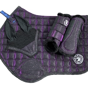 Conjunto de mantas de sela com brilho que muda de cor: contato próximo, botas de escovação, véu de mosca