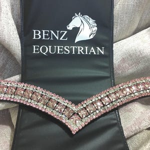 Mega Sparkly Bling browband blush Pink & silver clear crystal V Shape in pony cob Full xfull Size black  brown leather for Dressage Bridle