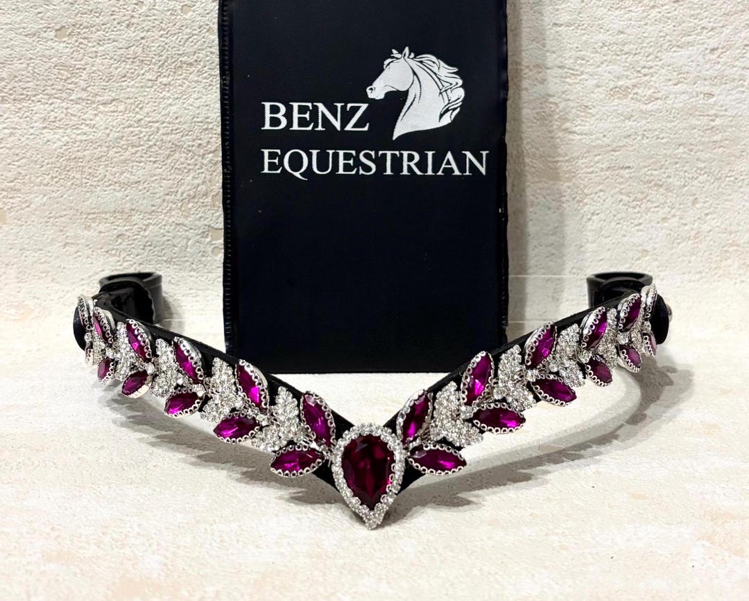 Equipride Frontal Cheval En V 5 Rangées Strass Turquoise/Transparent - Cuir Noir 38,1 Cm