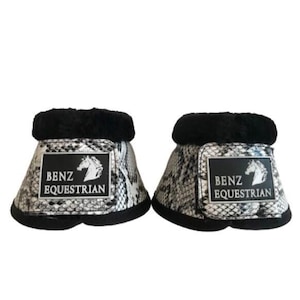 Black & White Snake skin Bell Boots Overreach Boots Black Fleece Fluff Top Neoprene Lined XS -XLarge