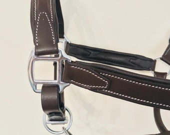 Leather Headcollar Padded Comfort smart Show Stitching Black & Brown Full and Cob size