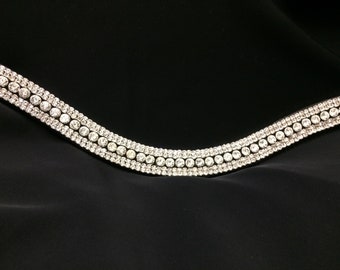 Silver Clear Crystal 5 Row wave mega bling browband curve Ushape pony cob Full, xfull Size black brown leather for Dressage bridle