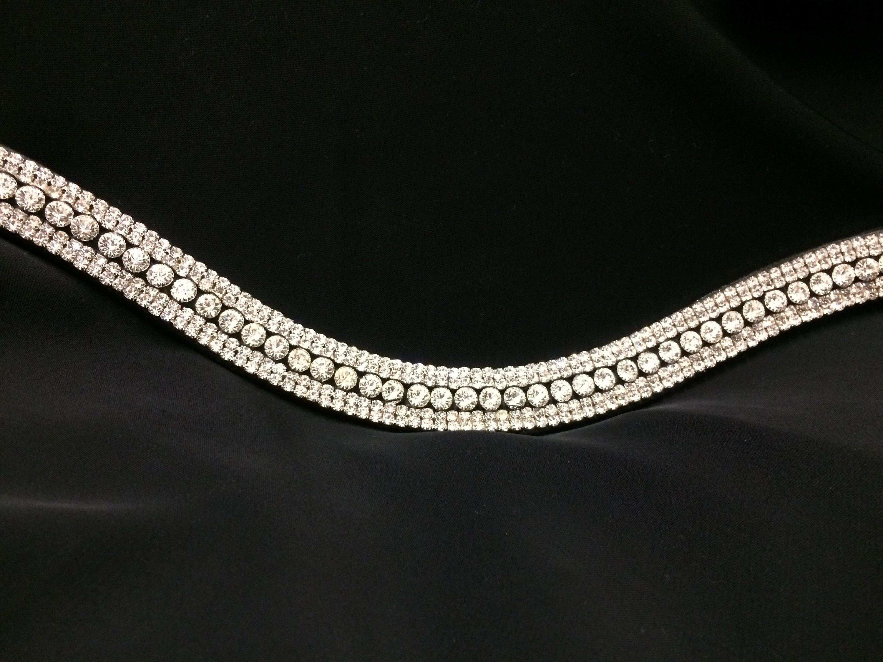 Silber klar Kristall 5-reihig wellen mega bling Stirnband gebogen Ushape Pony Cob schwarz braunes Leder für Dressur Zaumzeug