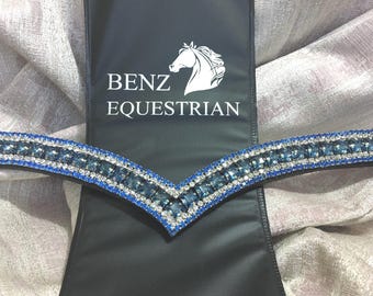 Royal Blue Sapphire Crystal V-Shape Browband: Black & Brown Leather