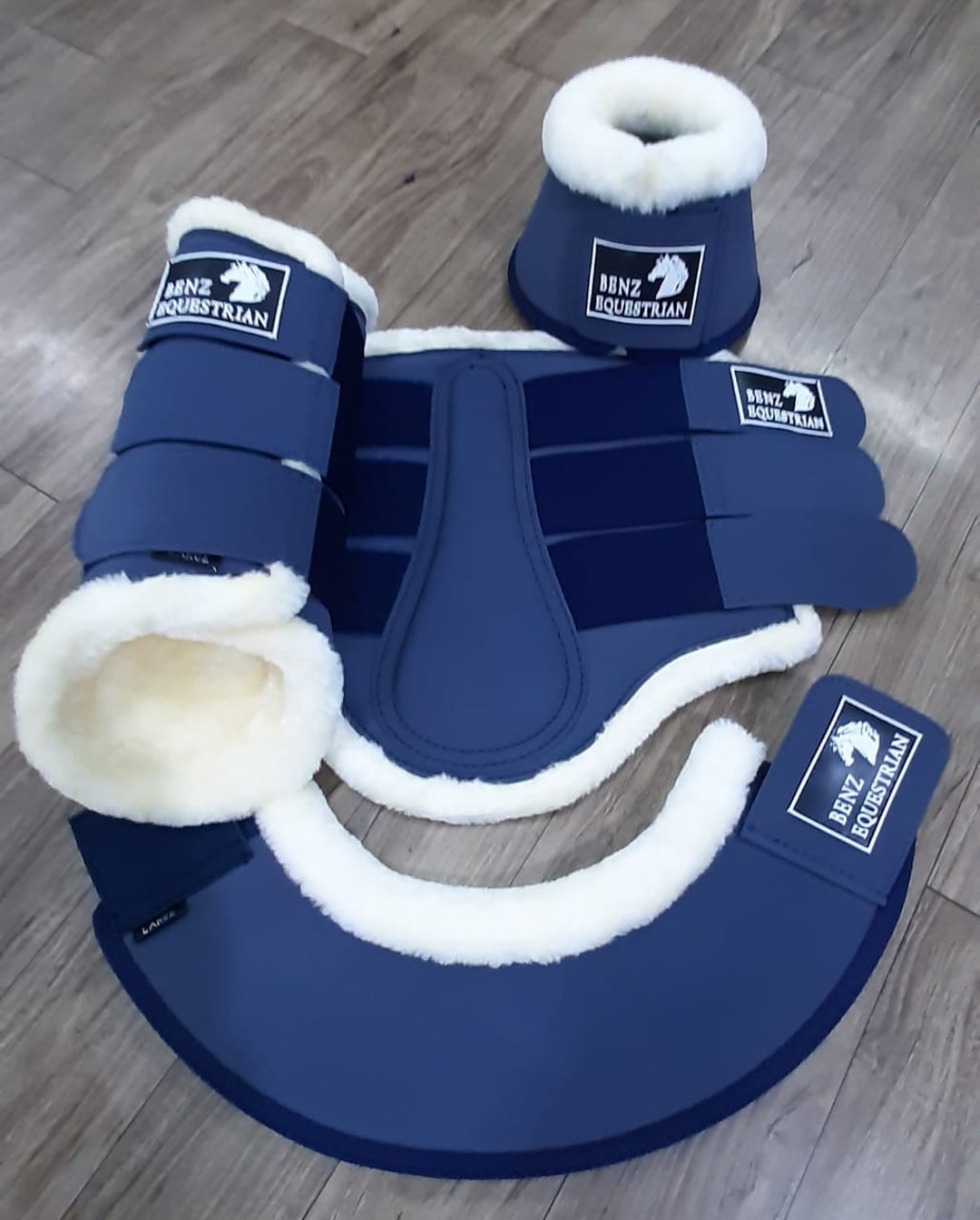Navy Blue Suede Brushing & Overreach Boots Set Tendon Protection Dressage Schooling Hacking Pony