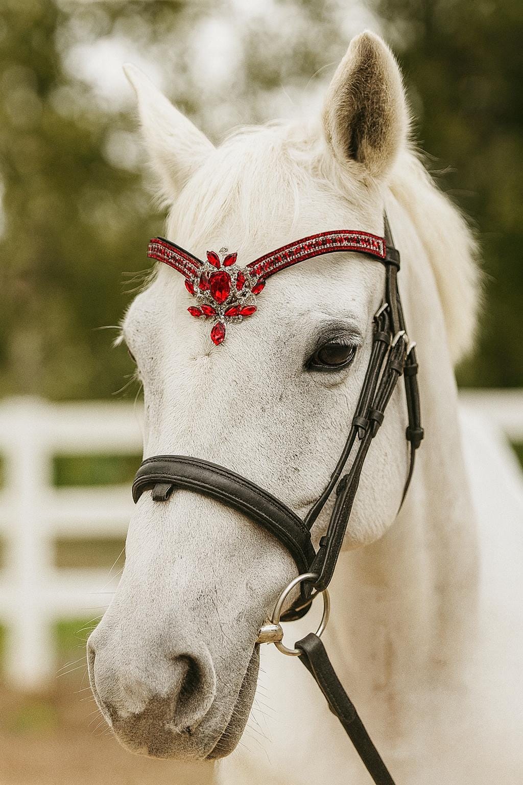 Browband de bride de cheval en cuir cristal orange à 3 rangées pour