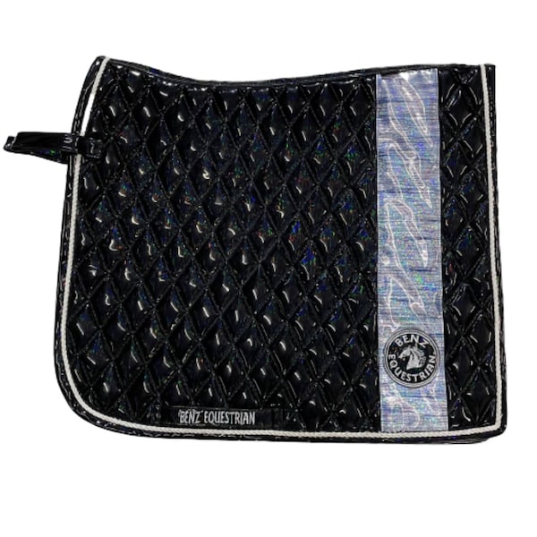 Black Holographic & silver galaxy Dressage Show saddlepad wipe clean and washable breathable lined sweat absorbent Full size