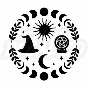 Mistyczna Wiedźma Fazy Księżyca Wieniec Wicca Naklejki Winylowe Butelka Szkło Samochód Van Ciężarówka Przyczepa Rower Laptop Ściana Okna Zderzak Znak Naklejka