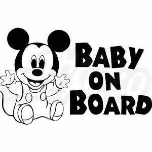 Baby Mickey On Board Vinyl Decal Stickers Car Van Truck Caravan Windows Bumper Warning Sign Vinyl Decal Sticker