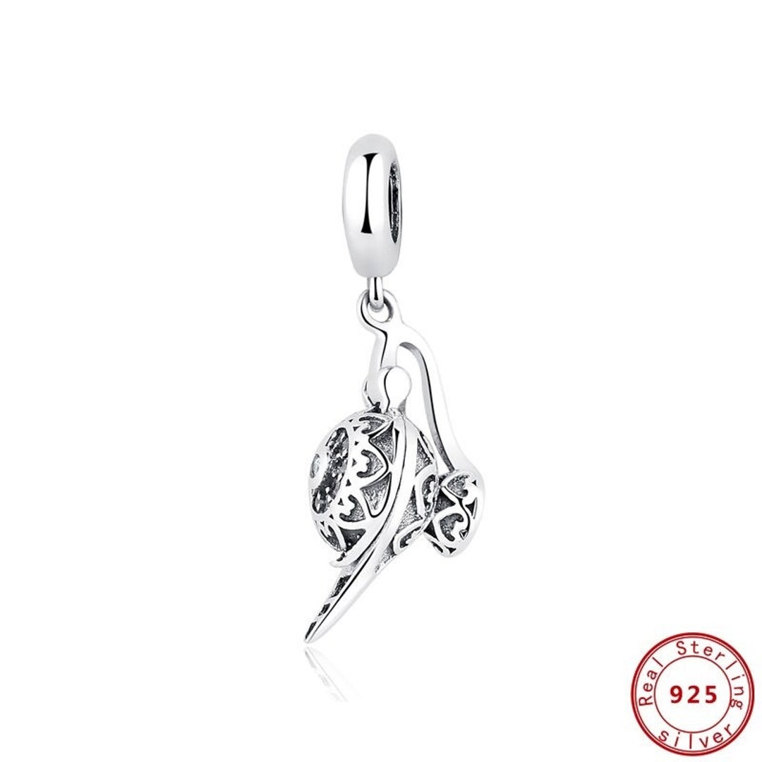 Authentic Original 925 Sterling Silver Charm Bead Sun Dangle Clear