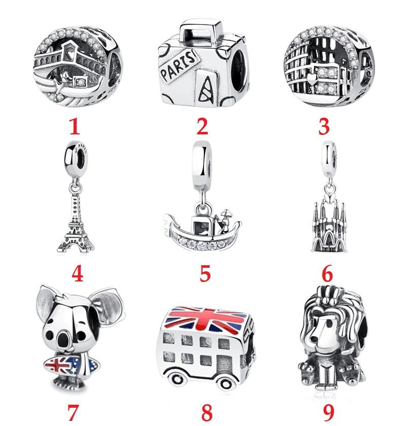 Original 100% 925 Sterling Silver Bead Charm Flag Eiffel Tower - España