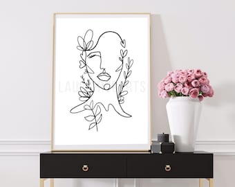 Wall art, abstract boho art, mid century wall art print set, line art, feminine art, female line art drawing, instant download print art