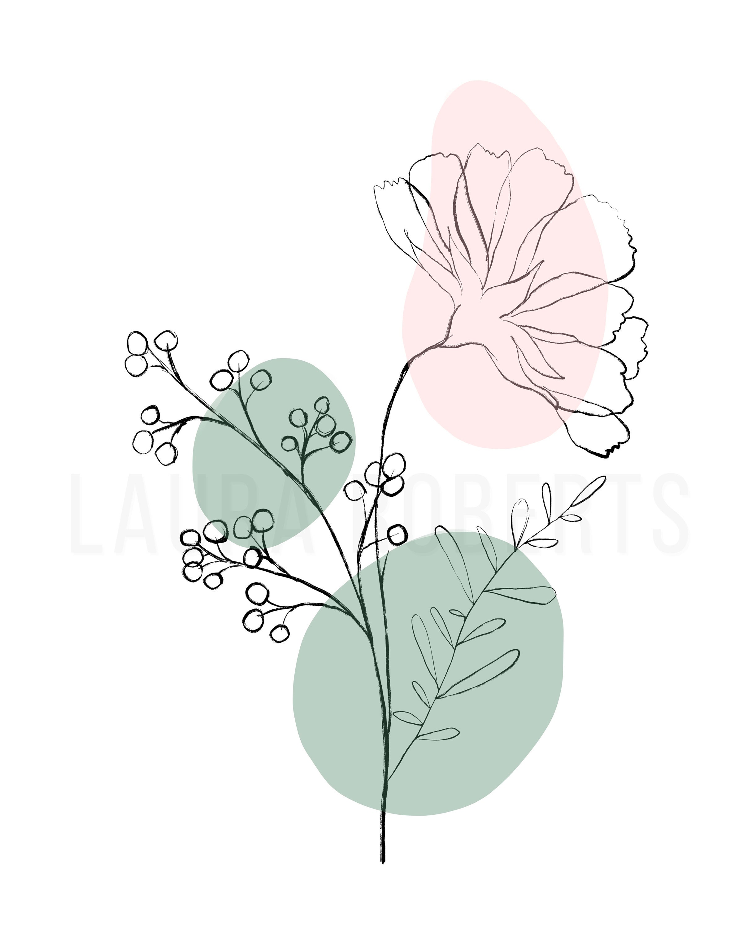 Minimalist Floral Art, Floral Line Art Set of 3, Abstract Wall Art ...