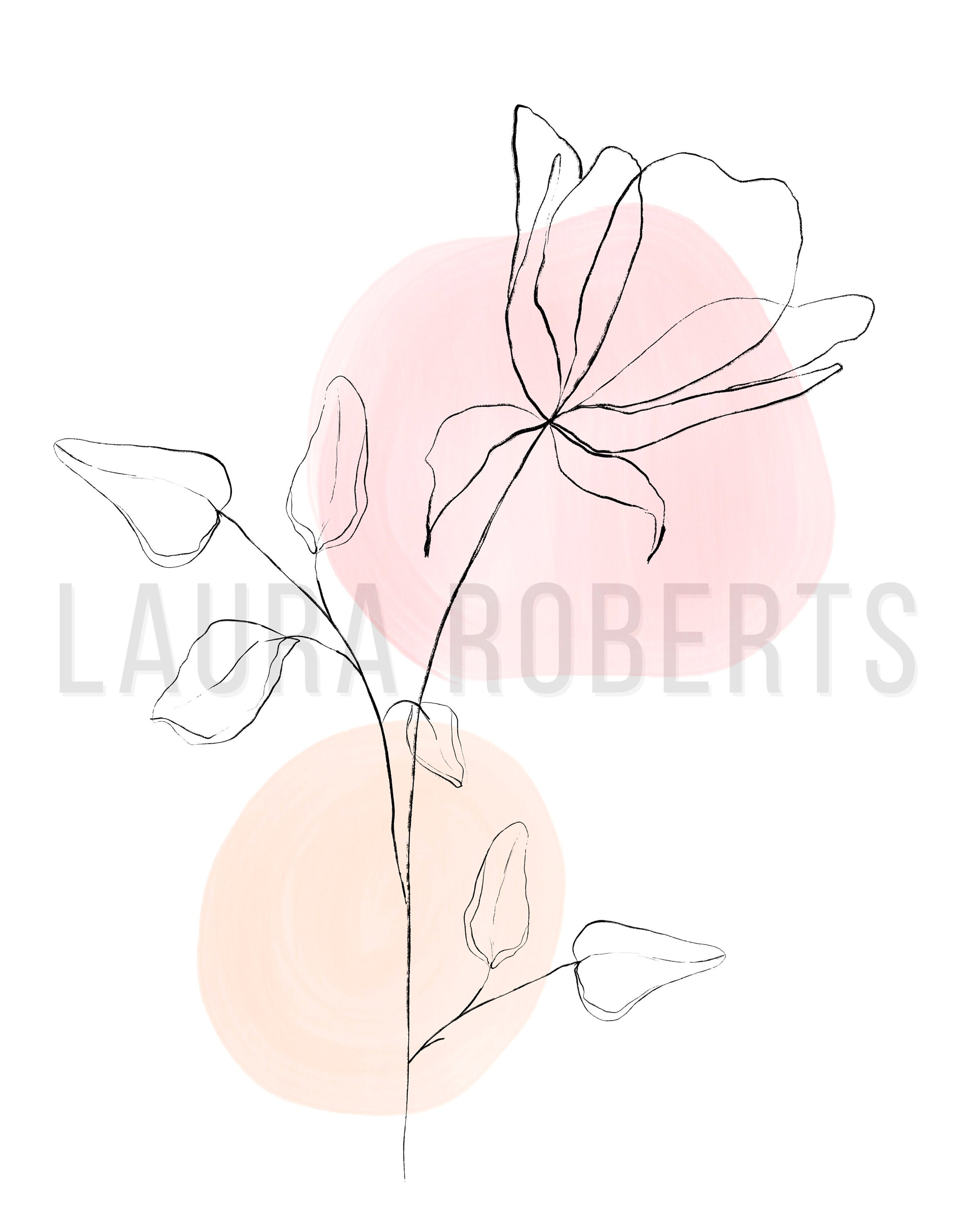 Floral Print Blush Pink Wall Art Set of 3 Posters Line Drawing Flower ...