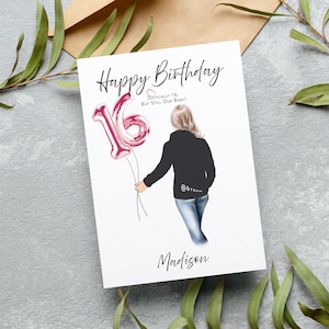 Personalisierte Turning Sixteen 16. Geburtstag Teenager Mädchen alles Gute zum Geburtstag Andenken Karte für eine Tochter, Enkelin, Nichte oder Freund