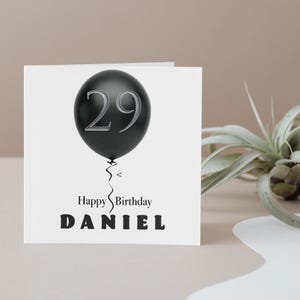 Personalised 29th Birthday Balloon Card – Custom Name