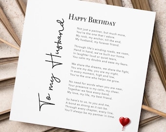 Husband Birthday Card: Romantic Love Poem, Printable PDF