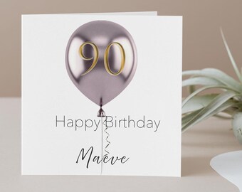 Personalized 90th Birthday Card: Purple Balloon Design