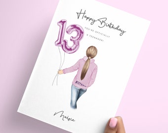 Personalised 13th Birthday Card You're a Teenager Now Customised Card for the Thirteenth Birthday Girl 13Teen Special Birthday(02)