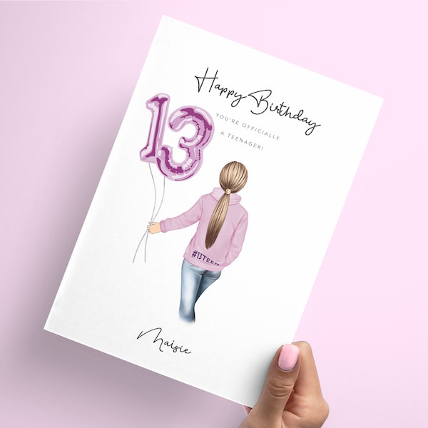 Personalised 13th Birthday Card You're a Teenager Now Customised Card for the Thirteenth Birthday Girl 13Teen Special Birthday(02)