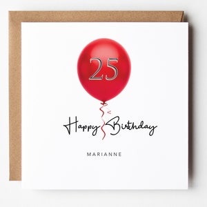 Personalisierte 25 Geburtstag rote Ballon 25 heute jedes Alter und Name angepasst fünfundzwanzigste Karte