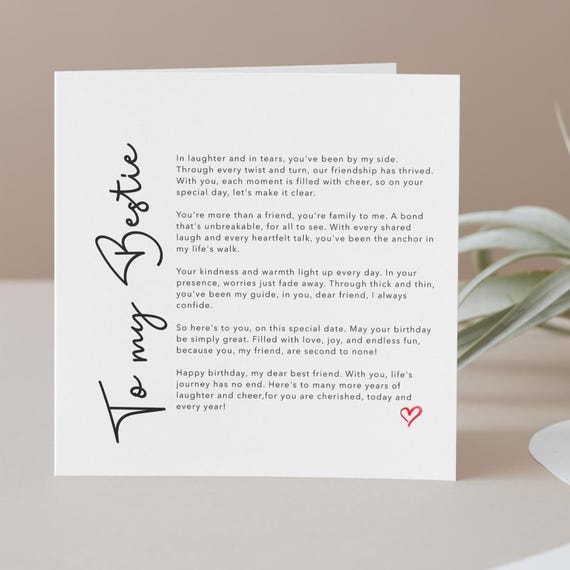 Bestie Birthday Card: Friendship & Love - Zumm Gifts