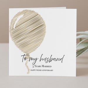 Biglietto di auguri per il quinto anniversario di matrimonio in legno per il marito, biglietto di auguri per il quinto anniversario di matrimonio per la coniuge
