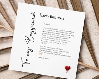 Printable Digital Romantic Love Note Birthday Card for Boyfriend, Sweet Birthday Card for My Boyfriend with Heartfelt Wishes