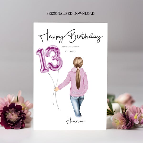 Personalized 13th Birthday Card: Teen Girl Keepsake (Digital Download)
