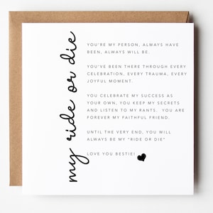 Carte imprimable You are My Ride or Die pour Bestie, carte pour votre personne préférée, carte d'un ami solidaire