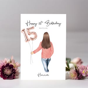 Carte personnalisée imprimable pour 15 ans pour adolescente - couleurs de sweat à capuche personnalisées et options de cheveux disponibles