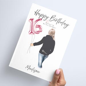 Gepersonaliseerde Turning Sixteen 16e verjaardag tienermeisje gelukkige verjaardag aandenken kaart voor een dochter, kleindochter, nichtje of vriend