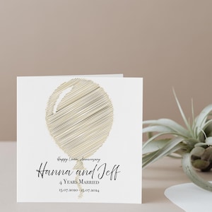 Tarjeta de lino personalizada para el 4.º aniversario de boda: tarjeta de lino con textura personalizada para recordar el aniversario.