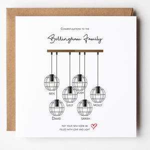 Tarjeta de bendiciones familiares para celebrar el nuevo hogar - Love and Light Design
