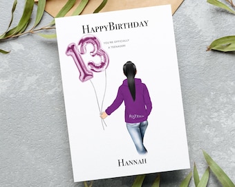 Personalized 13th Birthday Card: Teenage Girl Gift