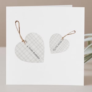Personalised Linen 4th Anniversary Card - Custom Date Included, Card for Friends Fourth Wedding Anniversary