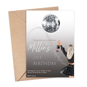 Zaproszenie na 21. urodziny w stylu Glittery Disco - Spersonalizowane, glamour, 21. urodziny Disco Glitter Ball Invitations - Sparkling Celebration