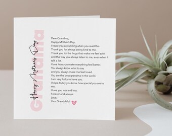 Mother’s Day Card for Grandma | Poem Greeting Card | Heartfelt Love for Grandma
