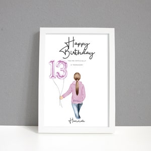 Personalisierter 13.Geburtstag Andenken Turnen Dreizehn Teenager Schlafzimmer Druck für Mädchen mit oder ohne Gedicht