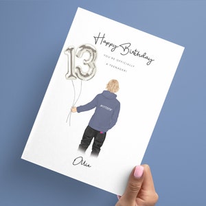 Geburtstagskarte für Teenager 13.mit individuellem Namen und Optionen - handgefertigtes Design