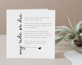 You are My Ride or Die Card for Bestie, Card for Your Favourite Person, Supportive Friend Card, You&#39;re the Best Friend a Girl could have