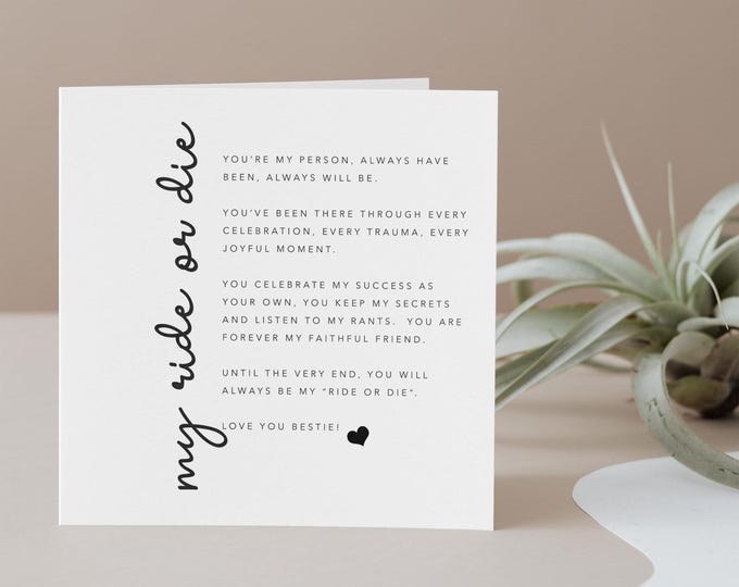 Ride or Die Best Friend Card, Friendship Gift